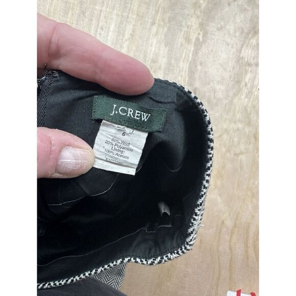 J Crew Wool Skirt Houndstooth Black White Knee Length Sz 6 Lined Academia Preppy - Picture 2 of 5